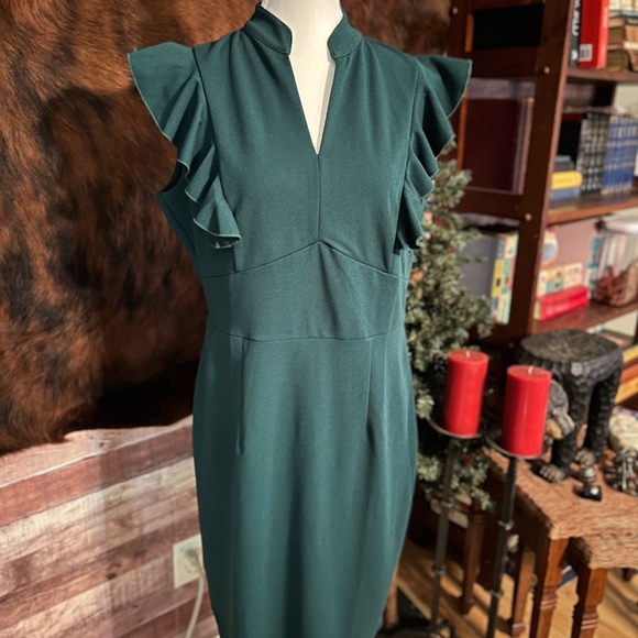 Knitee Forest Green Ruffle Sleeve Dress – NWT, Size XL - Picture 1 of 5